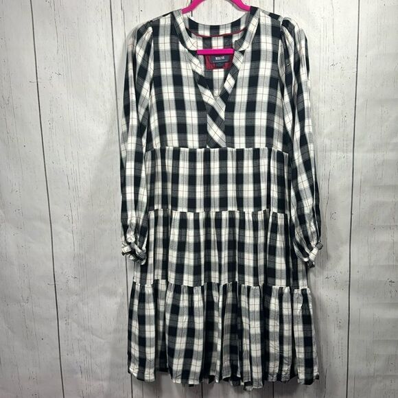 Maeve Anthropologie Gingham Tiered Mini Dress Cottagecore Picnic Fall Layering - Picture 2 of 14
